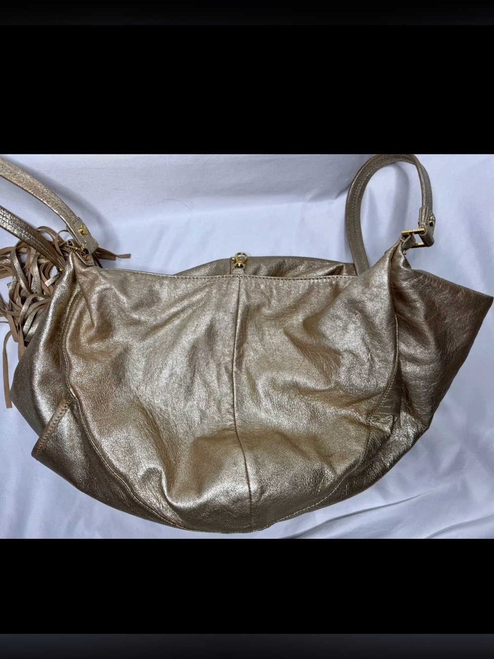 Tory Burch Metallic Gold Leather Shoulder Dean Hobo with Tassel - Picture 5 of 12